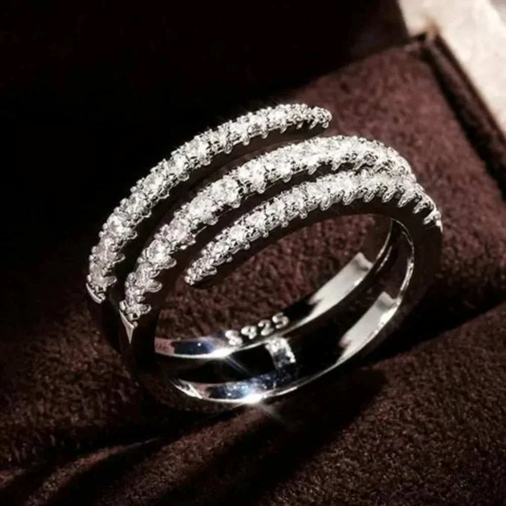NEW 3 LAYER 925 STERLING SILVER DIAMOND RING, CUTE RING, SHINY RING. - Picture 2 of 6